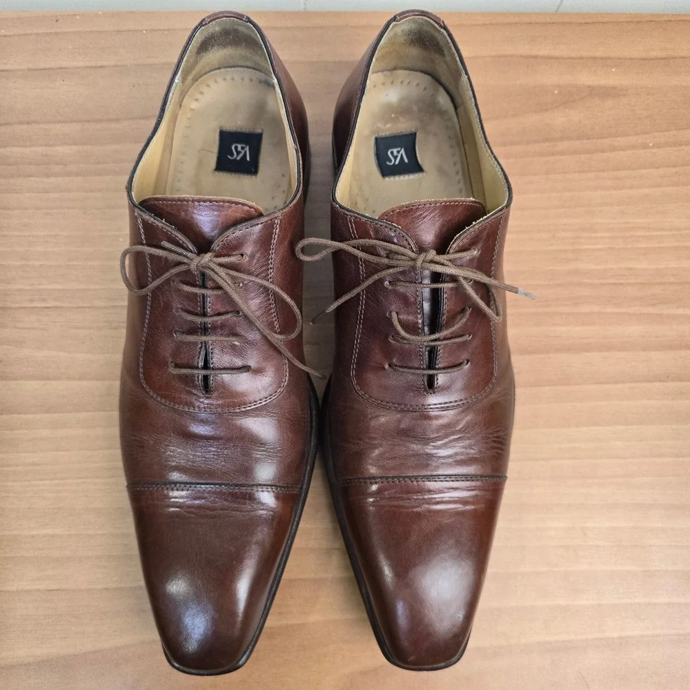 Saks Fifth Avenue 8.5 M Brown Leather Cap Toe Oxford Made‎ in Italy